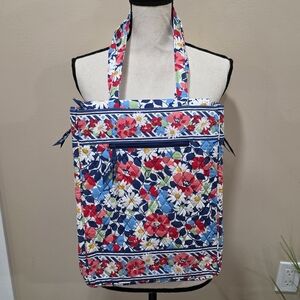 Vera Bradle  Summer Cottage Floral Red Blue Quilted Laptop Travel Bag